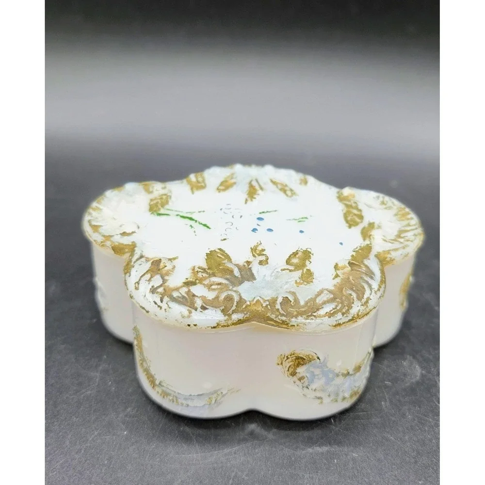 Antique Dithridge EAPG Milk Glass Vanity Set Powder Jar Trinket Box Tray 9